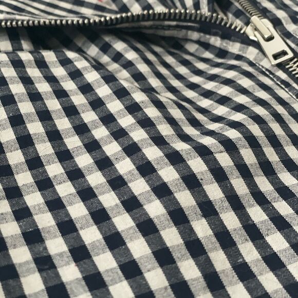 J. CREW Collection Size 8 Navy White Gingham Moto Asym Zip Jacket - Picture 4 of 13